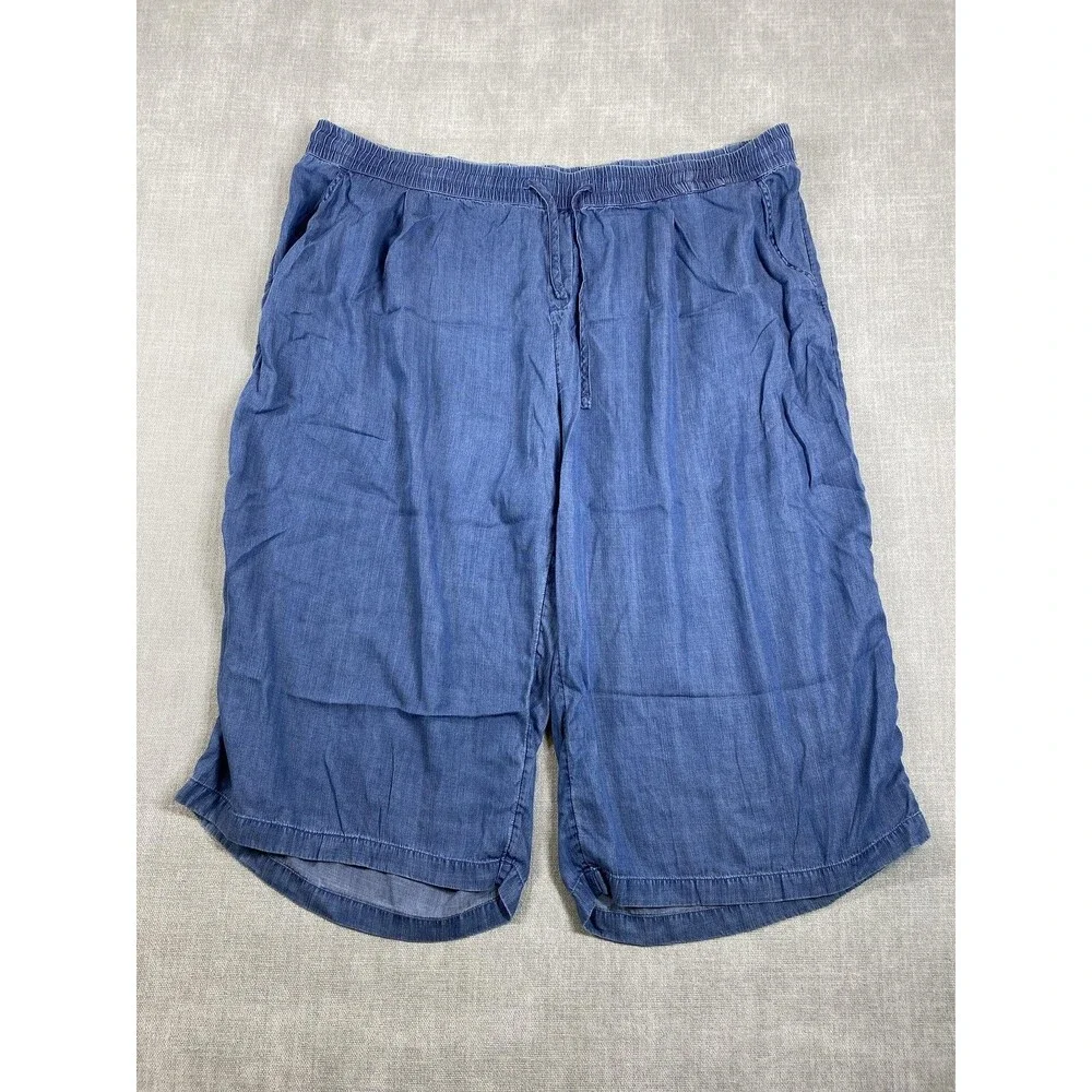 LOGO Lori Goldstein Capris Womens 3X Blue Chambray Lightweight Drawstring Casual - Picture 1 of 8